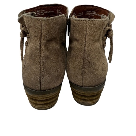 Born Bessie Taupe Suede Ankle Boots F36455 Sz 8.5 Low Heel Side Zip Lace Details - Picture 4 of 13